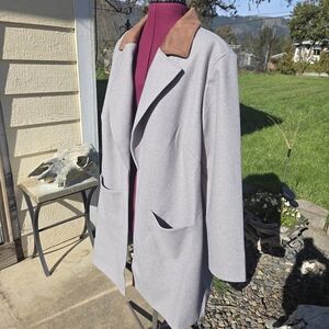 NWT New York Clothing Co. Elegant Women's Gray Trench Coat/Tan Collar. 2X. SSCP